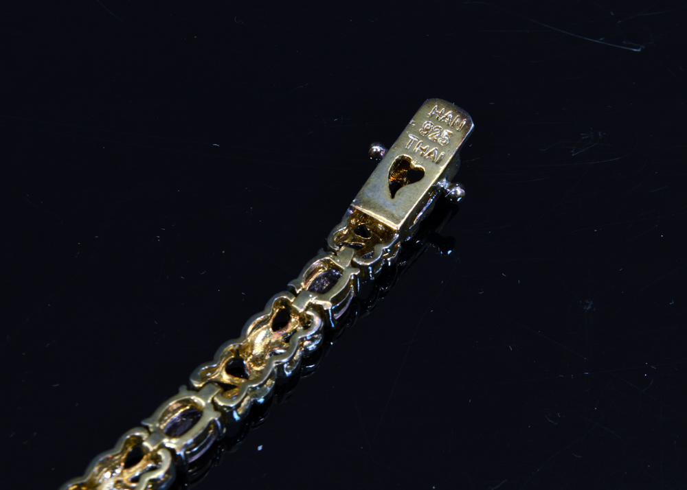 Sterling Silver Amethyst and Diamond Bracelet