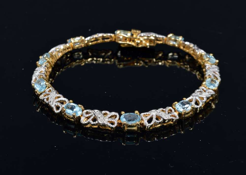 Sterling Silver Bracelet with Topazes and Diamonds