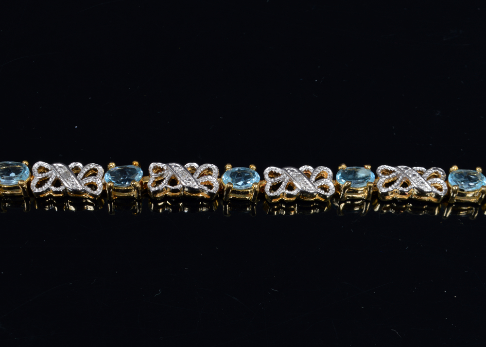 Sterling Silver Bracelet with Topazes and Diamonds