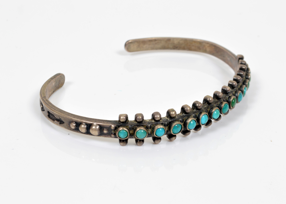Vintage Sterling Silver Native American Turquoise Cuff Bracelet