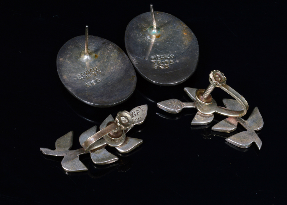 Two Pairs Of Vintage Mexican Sterling Earrings