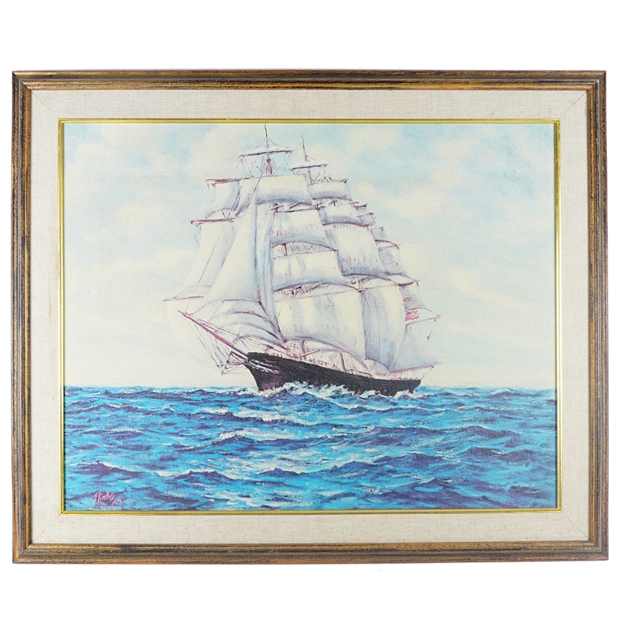 J. Links Framed Ship Painting Gicleé Print
