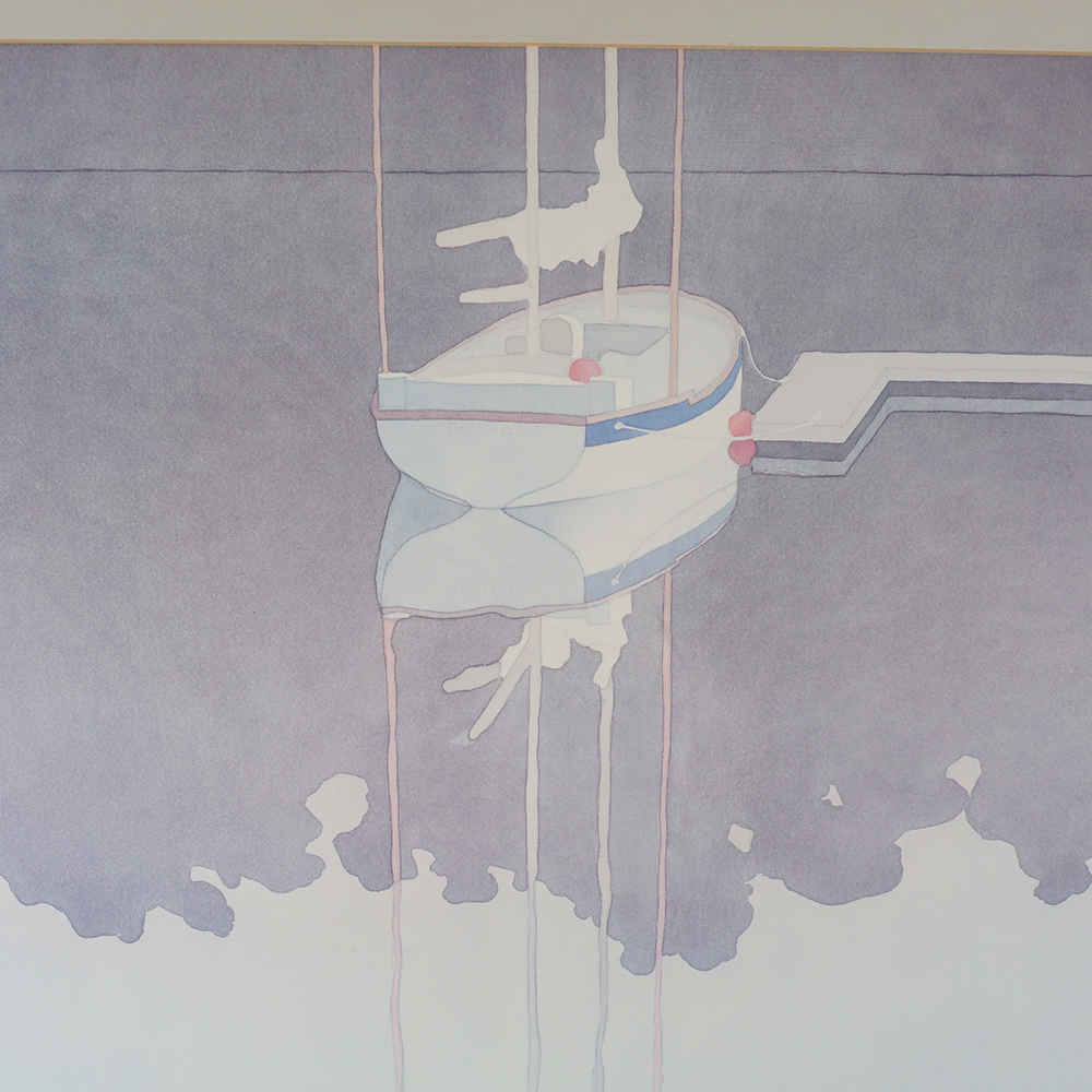 1983 Mark Adams Watercolor of a Boat and Dock