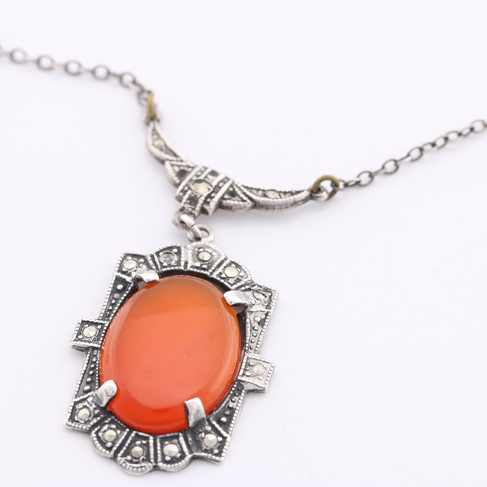 Sterling Silver Carnelian Marcasite Yellow Cubic Zirconia Jewelry