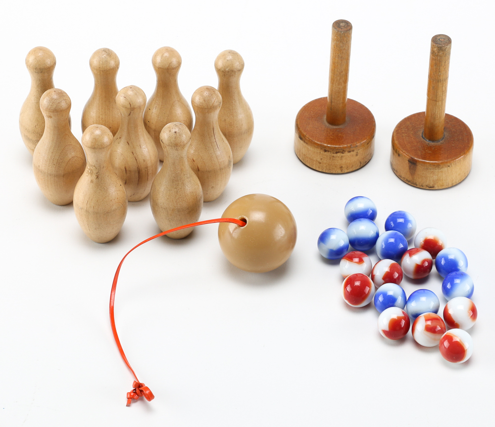 Wooden Tabletop Games Featuring Pinball and Skittles