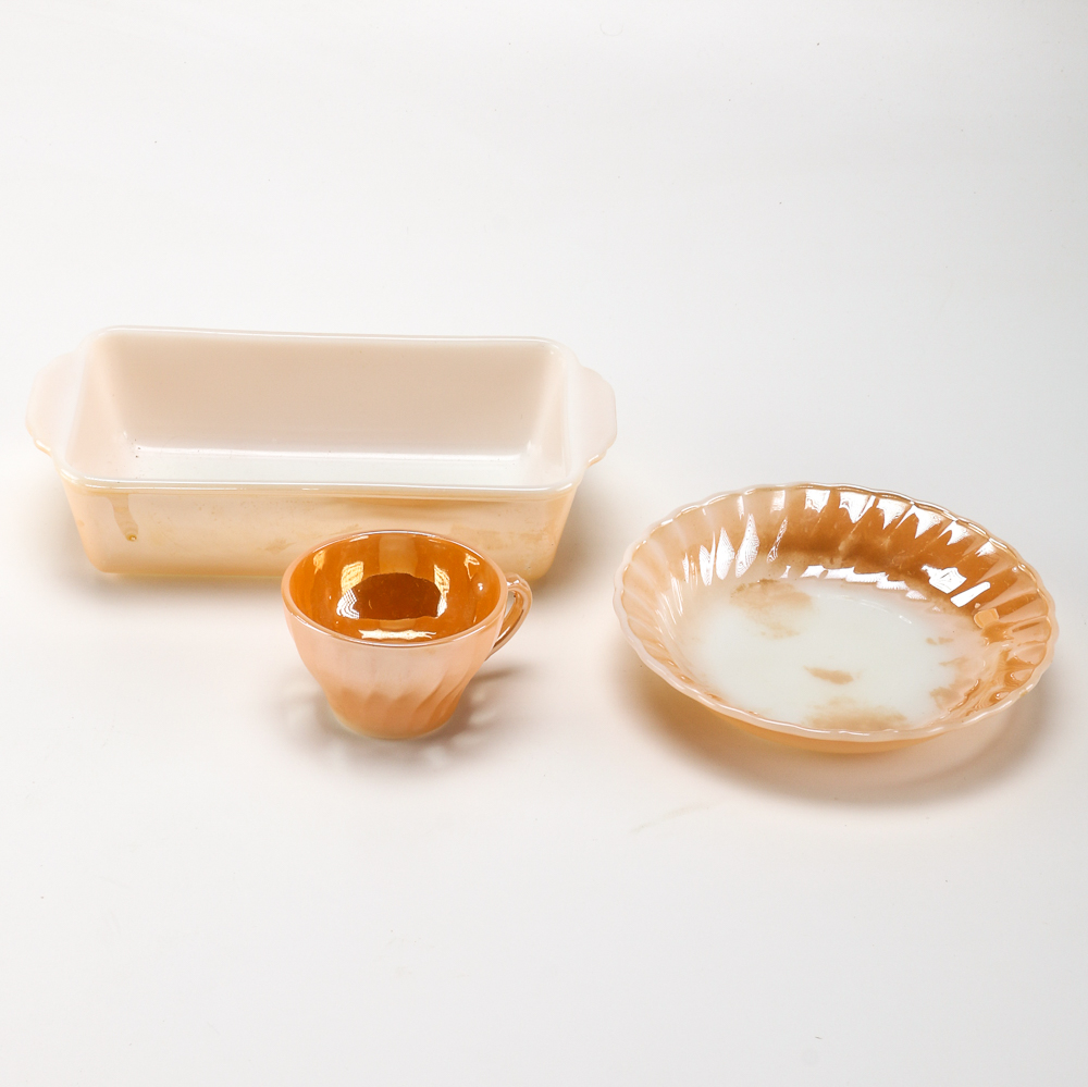 Group of Vintage Anchor Hocking "Peach Lustre" Fire King Dishes