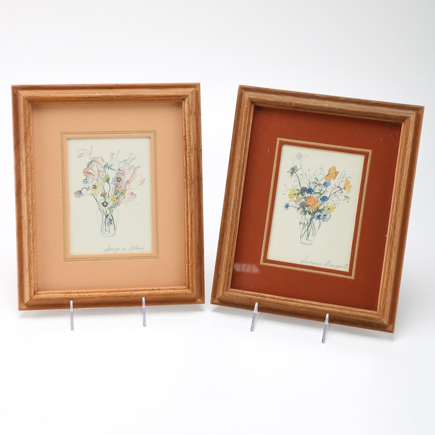 Lusana Offset Lithographs of Floral Watercolors