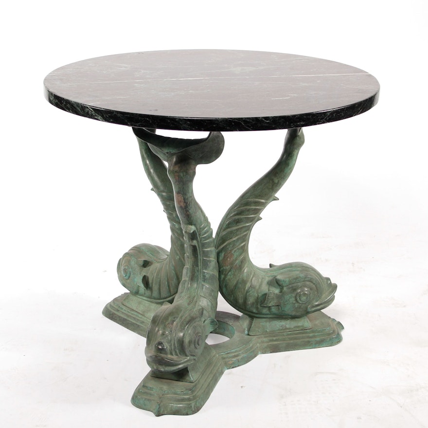 Mid-Century Verdigris Finished Fish Sculpture Entry Table
