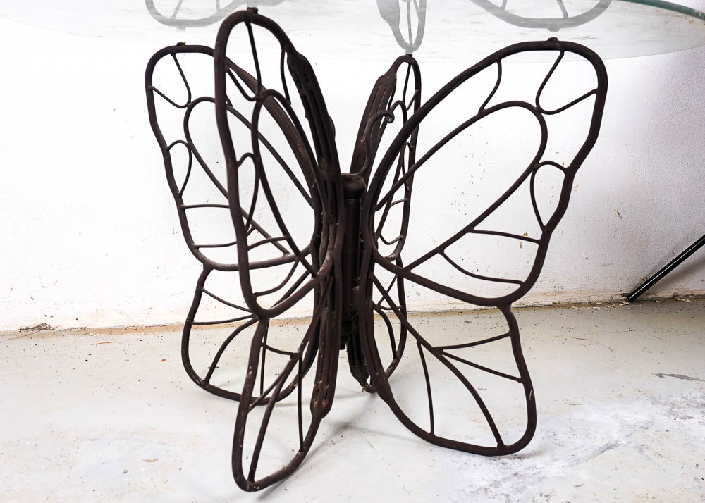 Cast Iron Butterfly Side Table With Glass Top