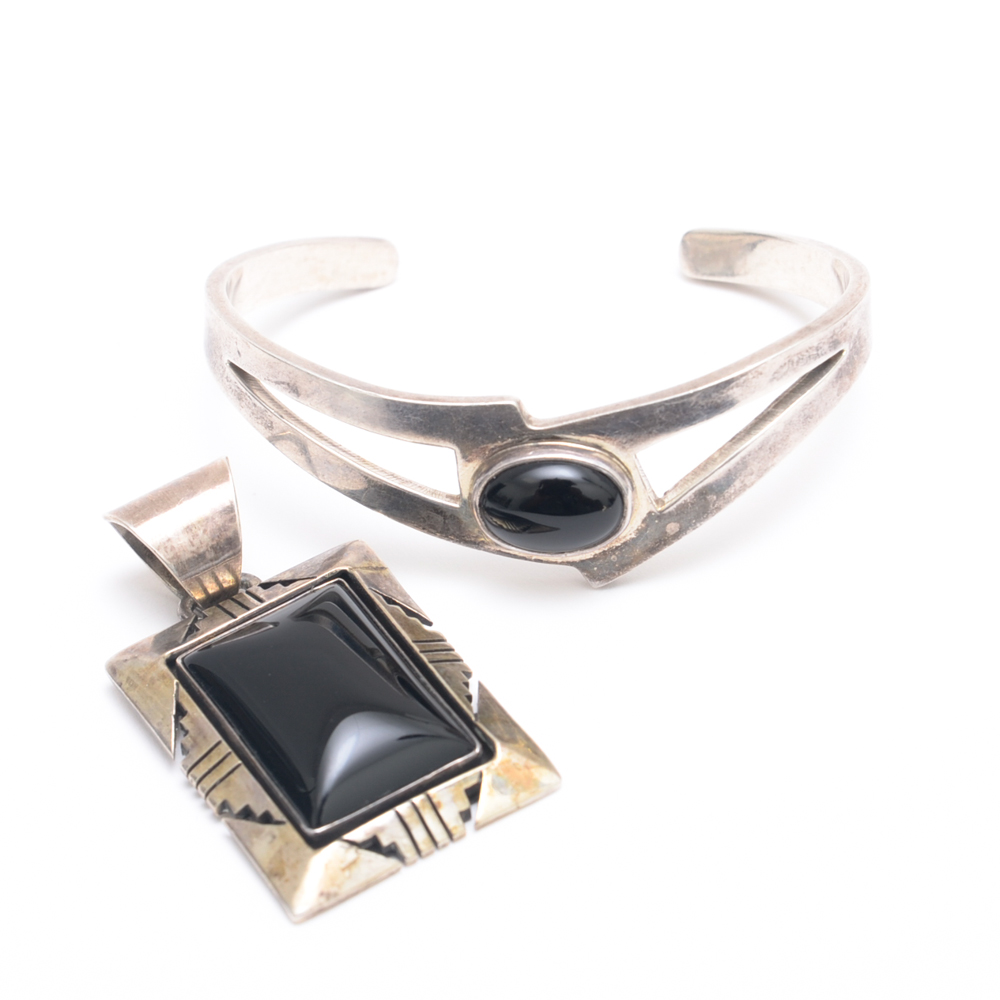 Sterling Silver Onyx Bracelet and Austin Garcia Pendant