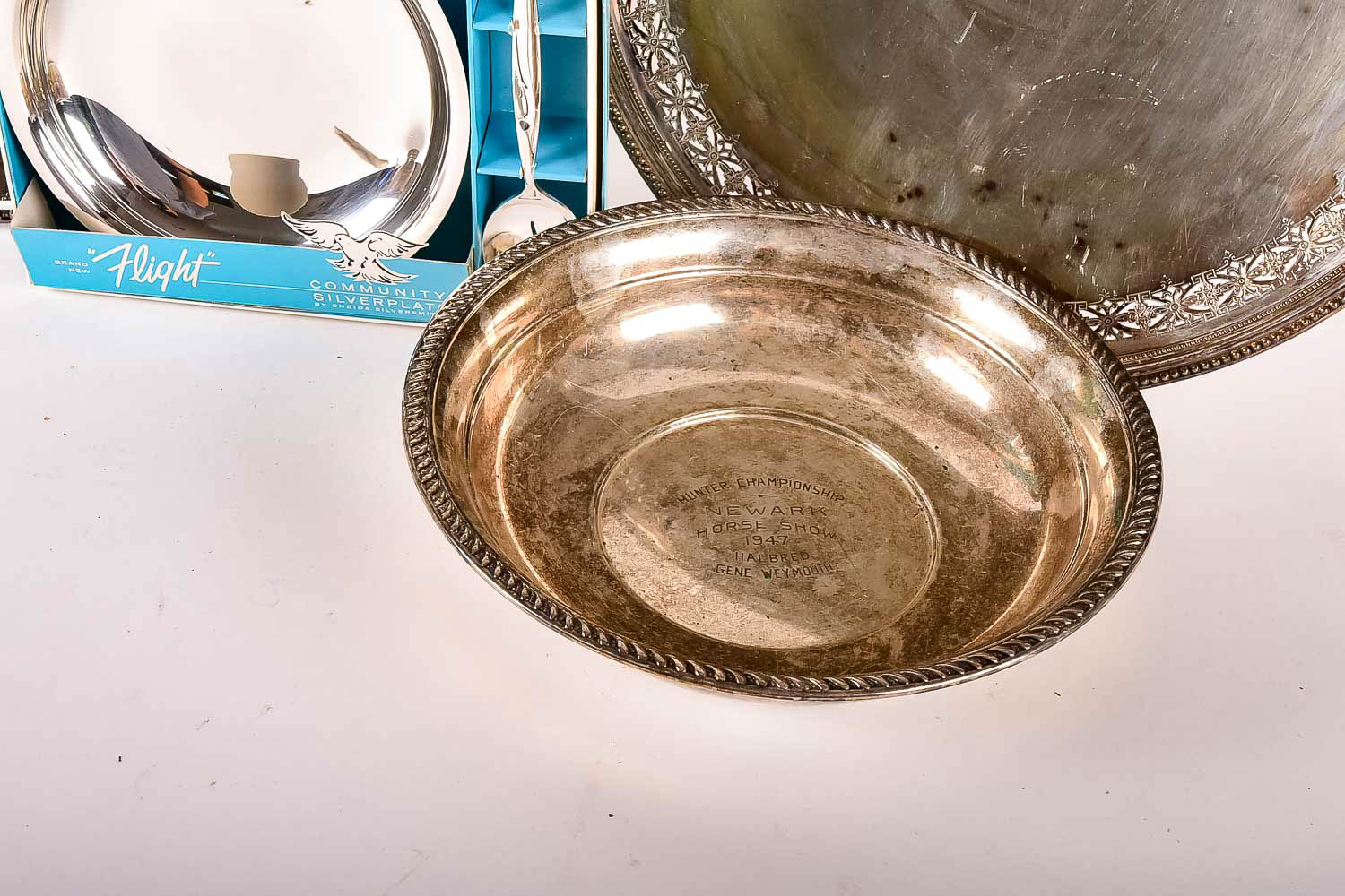 Collection of Silver-Plated Serving Dishes, Trophies and Trays
