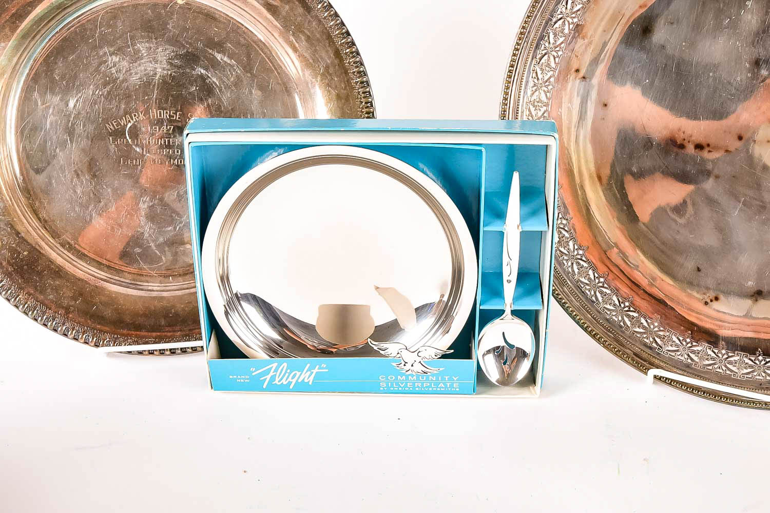 Collection of Silver-Plated Serving Dishes, Trophies and Trays