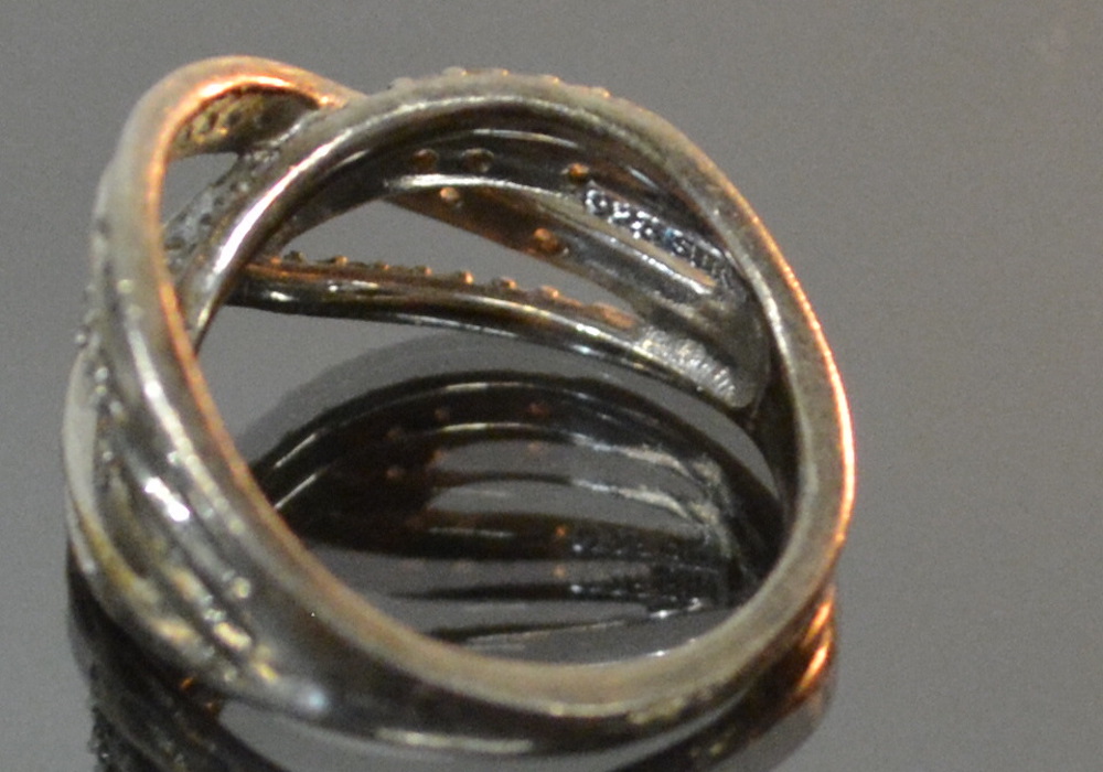 Sterling Silver and Diamond Crossover Style Ring