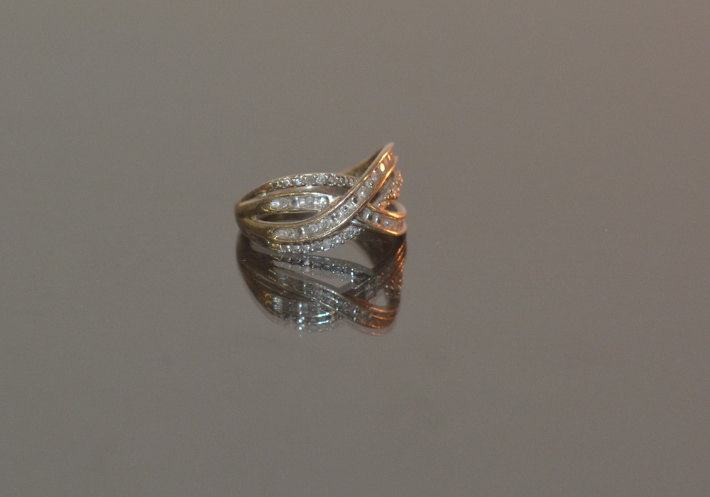 Sterling Silver and Diamond Crossover Style Ring