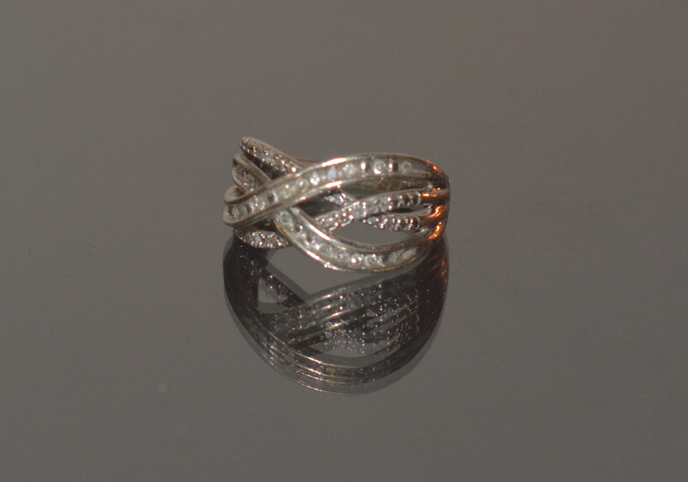 Sterling Silver and Diamond Crossover Style Ring