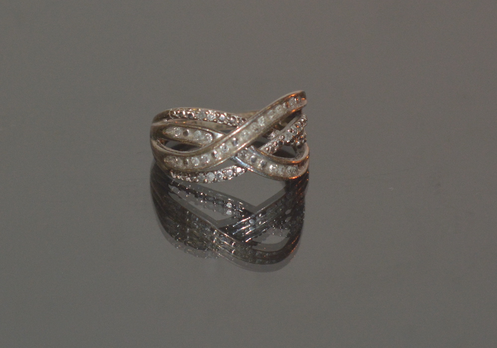 Sterling Silver and Diamond Crossover Style Ring