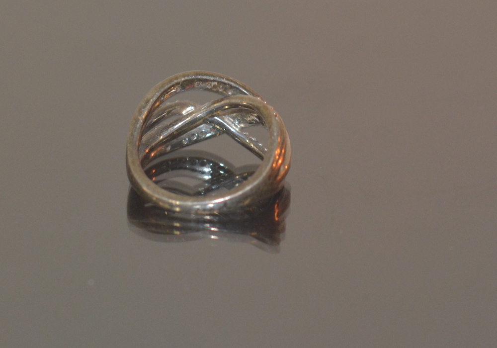 Sterling Silver and Diamond Crossover Style Ring