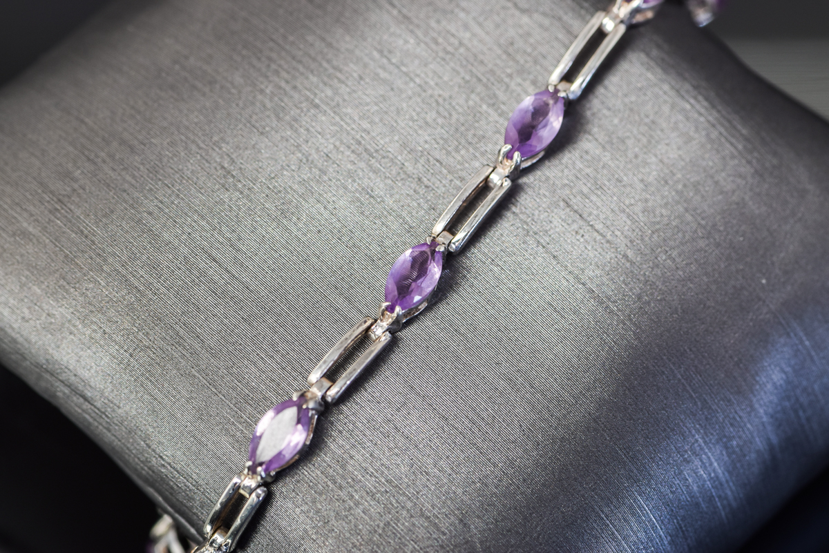 Sterling Silver and Faceted Purple Stone Bracelet