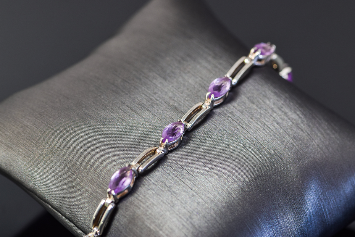 Sterling Silver and Faceted Purple Stone Bracelet