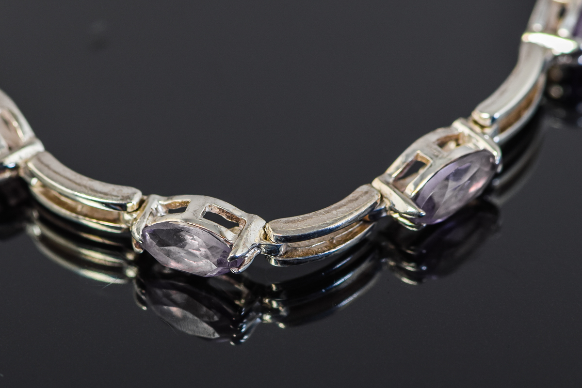Sterling Silver and Faceted Purple Stone Bracelet