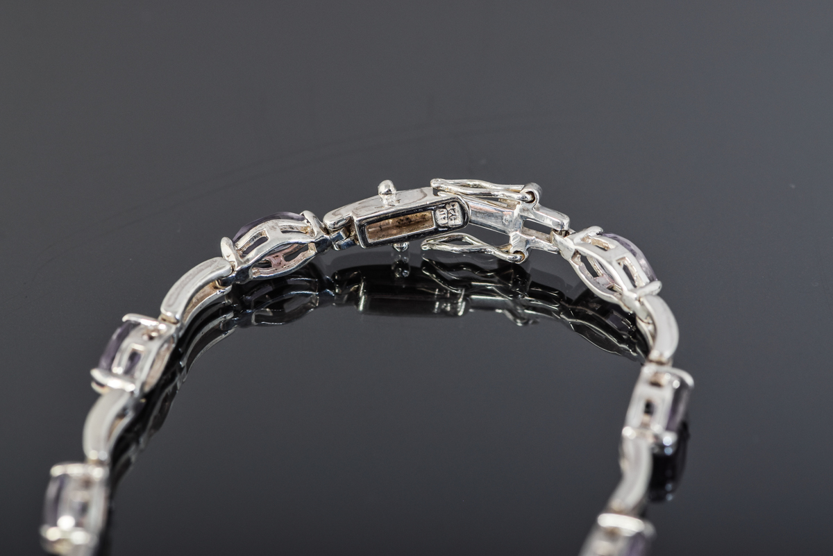 Sterling Silver and Faceted Purple Stone Bracelet