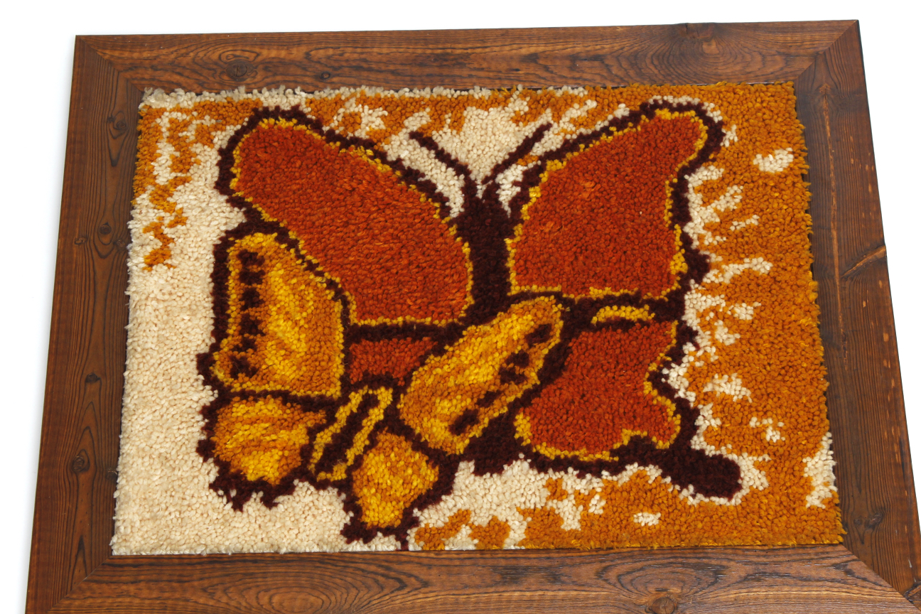 Vintage Framed Butterfly Latch Hook