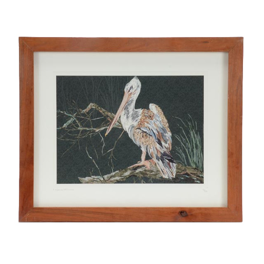 Melanie Kimmel Signed Print of Pelican in Handmade Wood Frame
