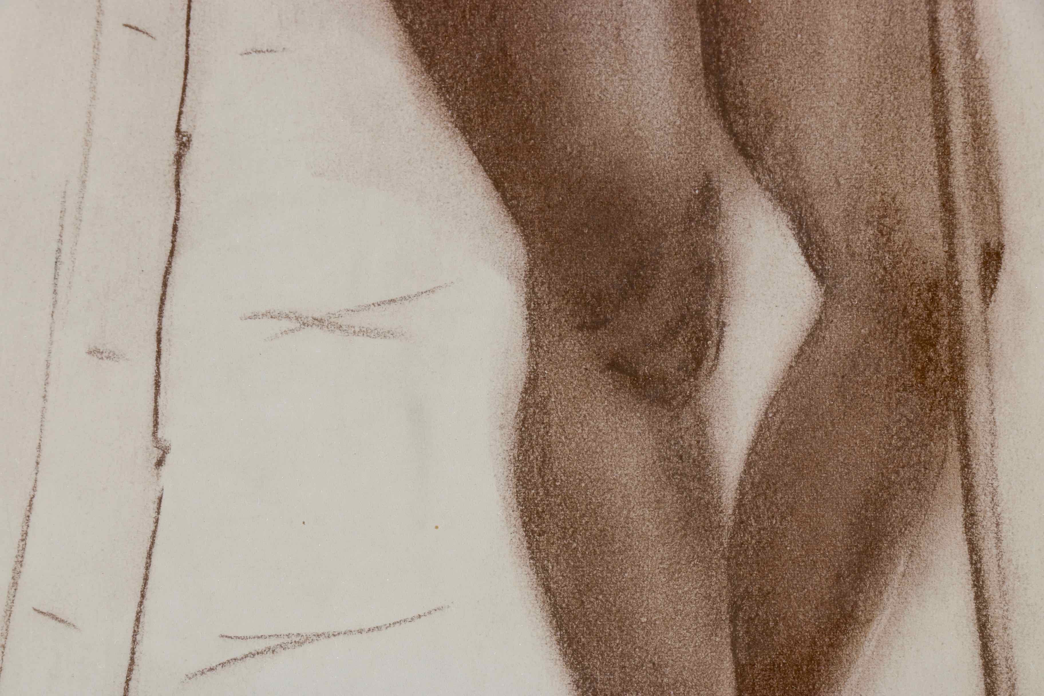 Original Drawing of Nude Woman with Broom