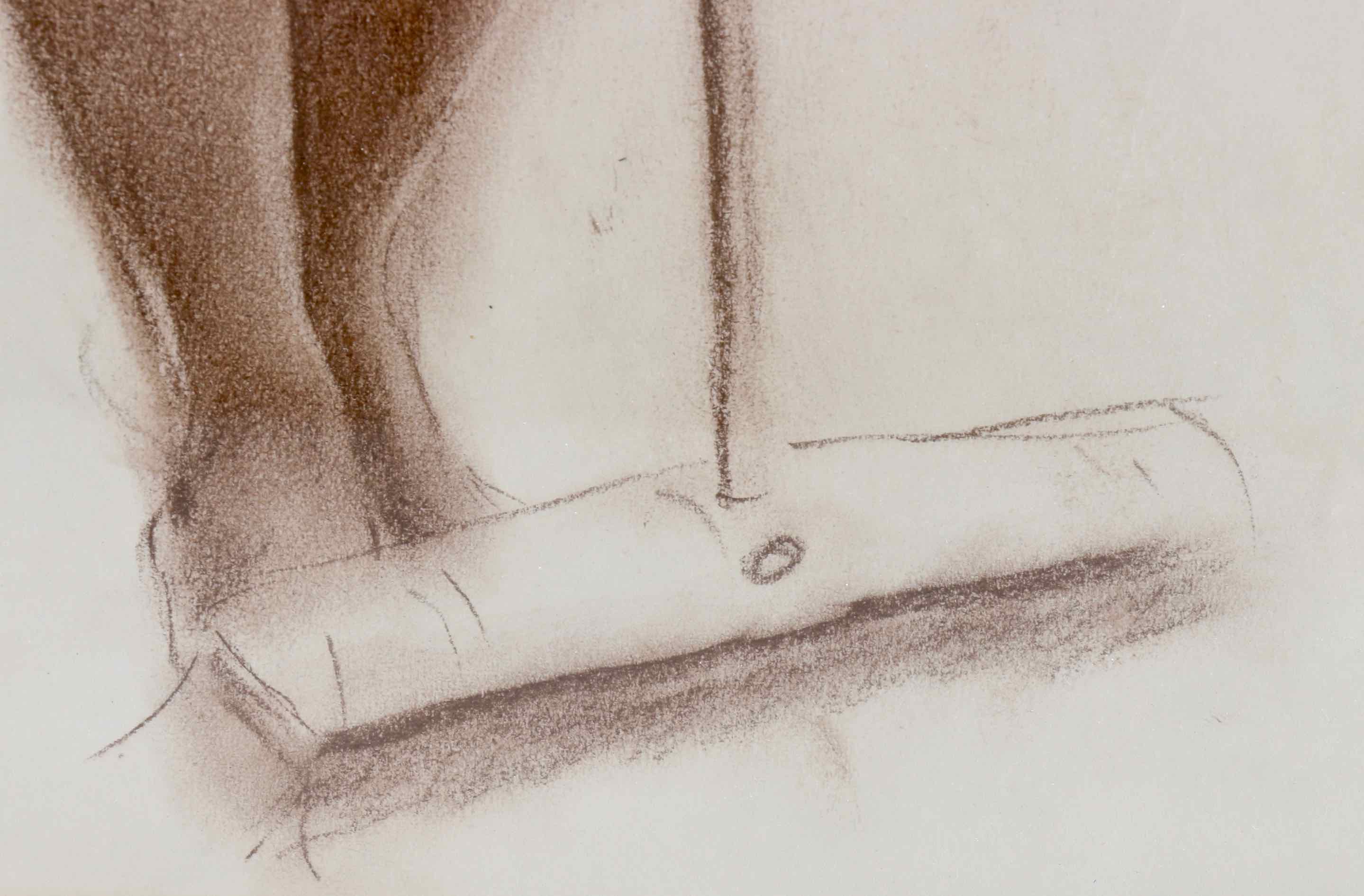Original Drawing of Nude Woman with Broom