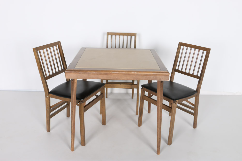 Vintage Folding Card Table with Three Chairs by Stakmore Co.