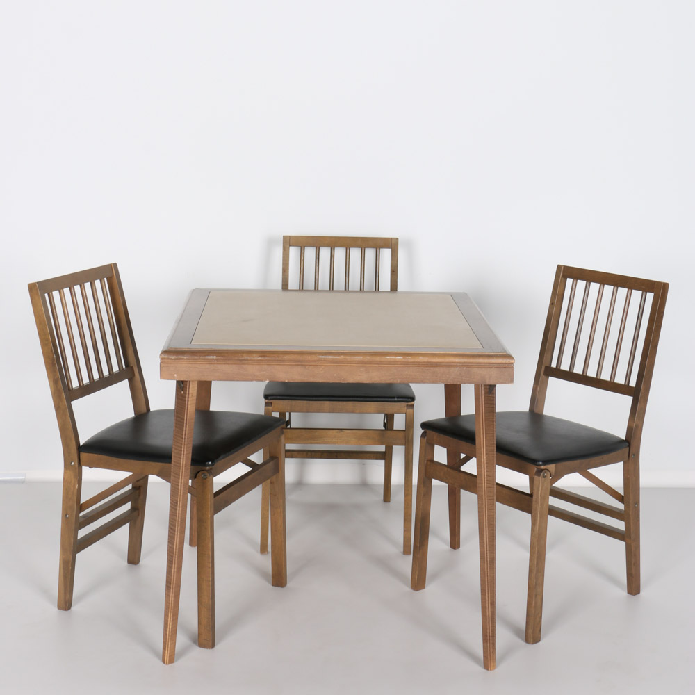 Vintage Folding Card Table with Three Chairs by Stakmore Co.