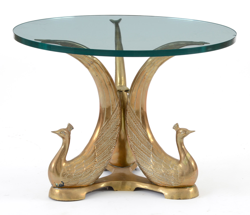Brass and Glass Peacock Occasional Table