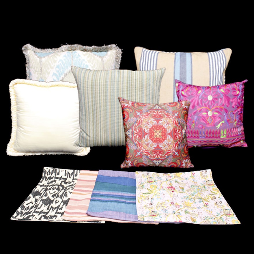 Assortment of Colorful Throw Pillows and Pillow Covers
