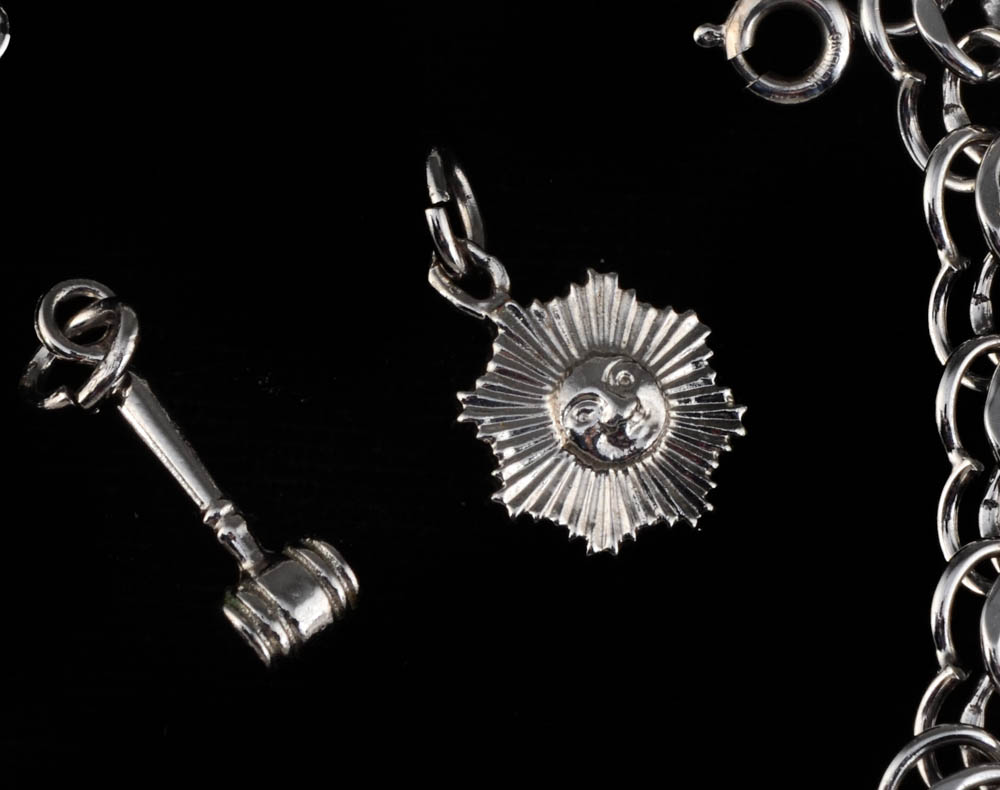 Sterling Silver Charm Bracelet with Two Loose Nickel Silver Charms