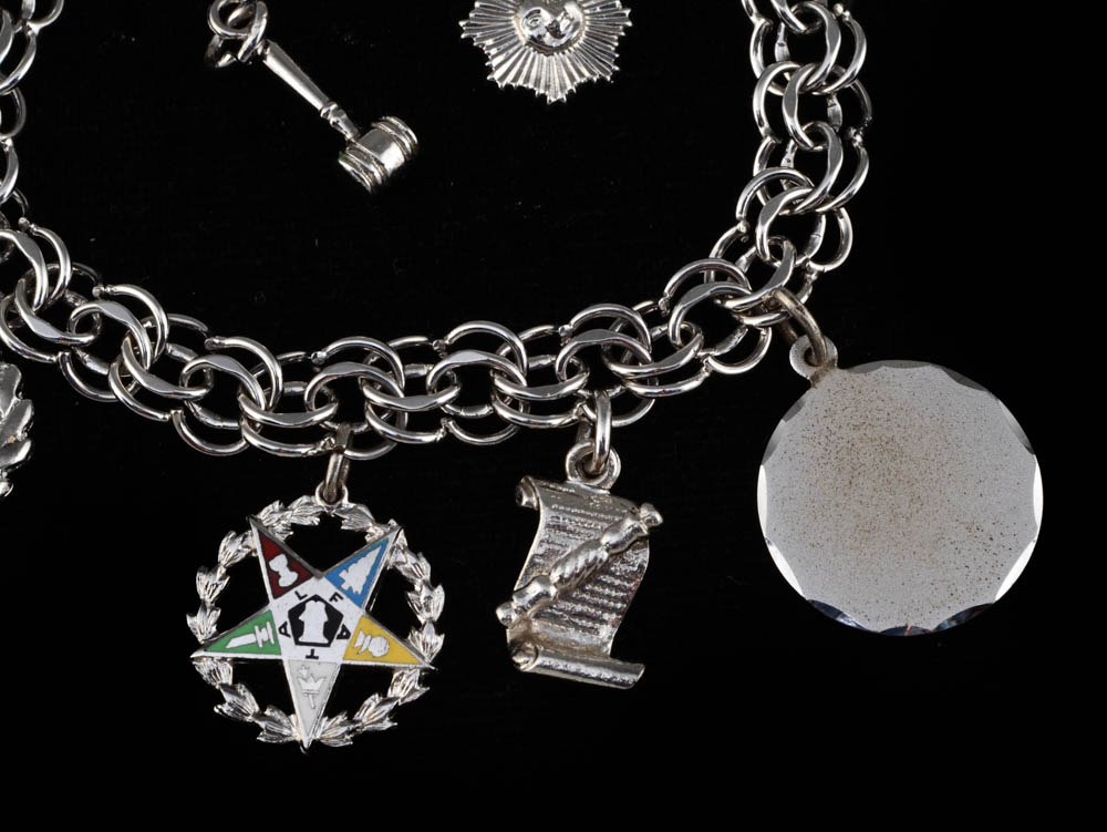 Sterling Silver Charm Bracelet with Two Loose Nickel Silver Charms