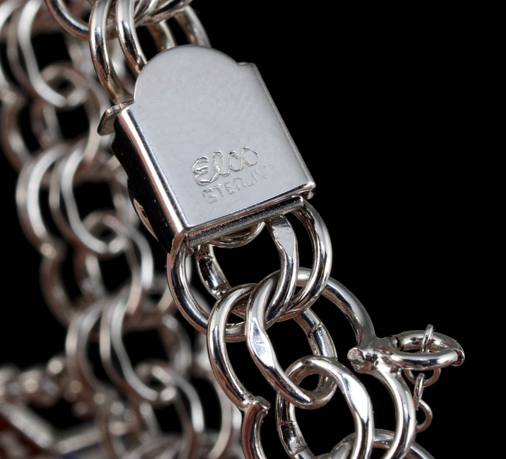 Sterling Silver Charm Bracelet with Two Loose Nickel Silver Charms