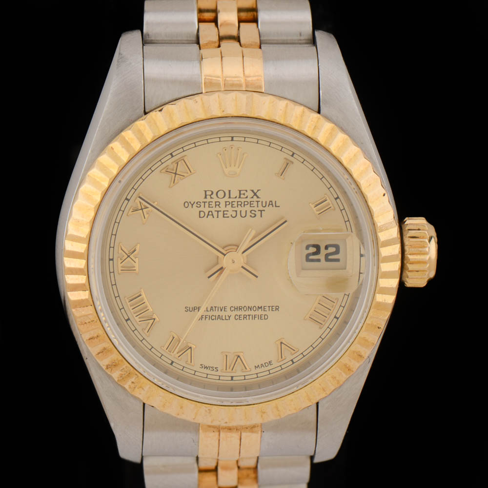 Women's Rolex Datejust 18K Yellow Gold and Steel Champagne Roman Dial Automatic Watch