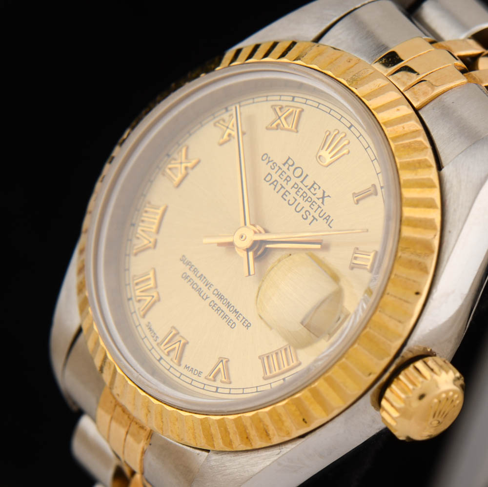 Women's Rolex Datejust 18K Yellow Gold and Steel Champagne Roman Dial Automatic Watch