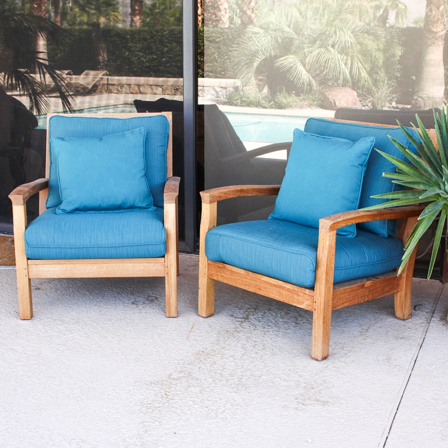 Pair of Contemporary Gloster Teak Patio Armchairs
