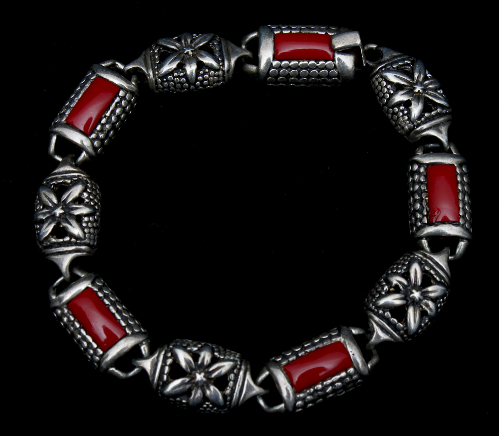 Collection of Turquoise and Coral Sterling Silver Bracelets