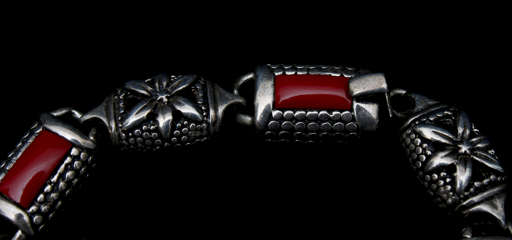 Collection of Turquoise and Coral Sterling Silver Bracelets