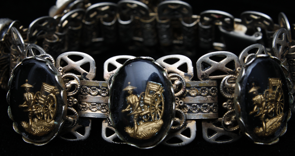 Collection of Bronze Cameo Bracelet and Silver Tone Bird Ring