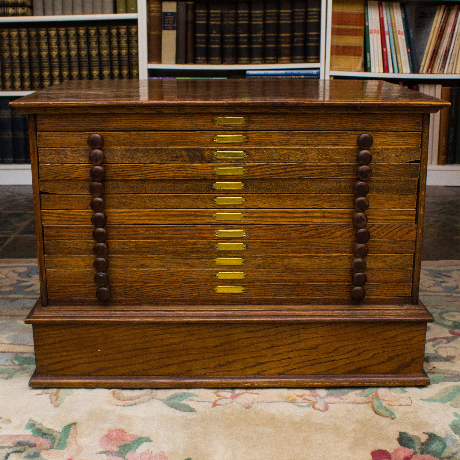 Vintage Oak Map Side Table
