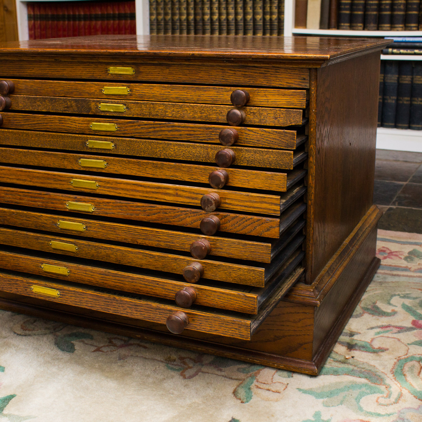 Vintage Oak Map Side Table