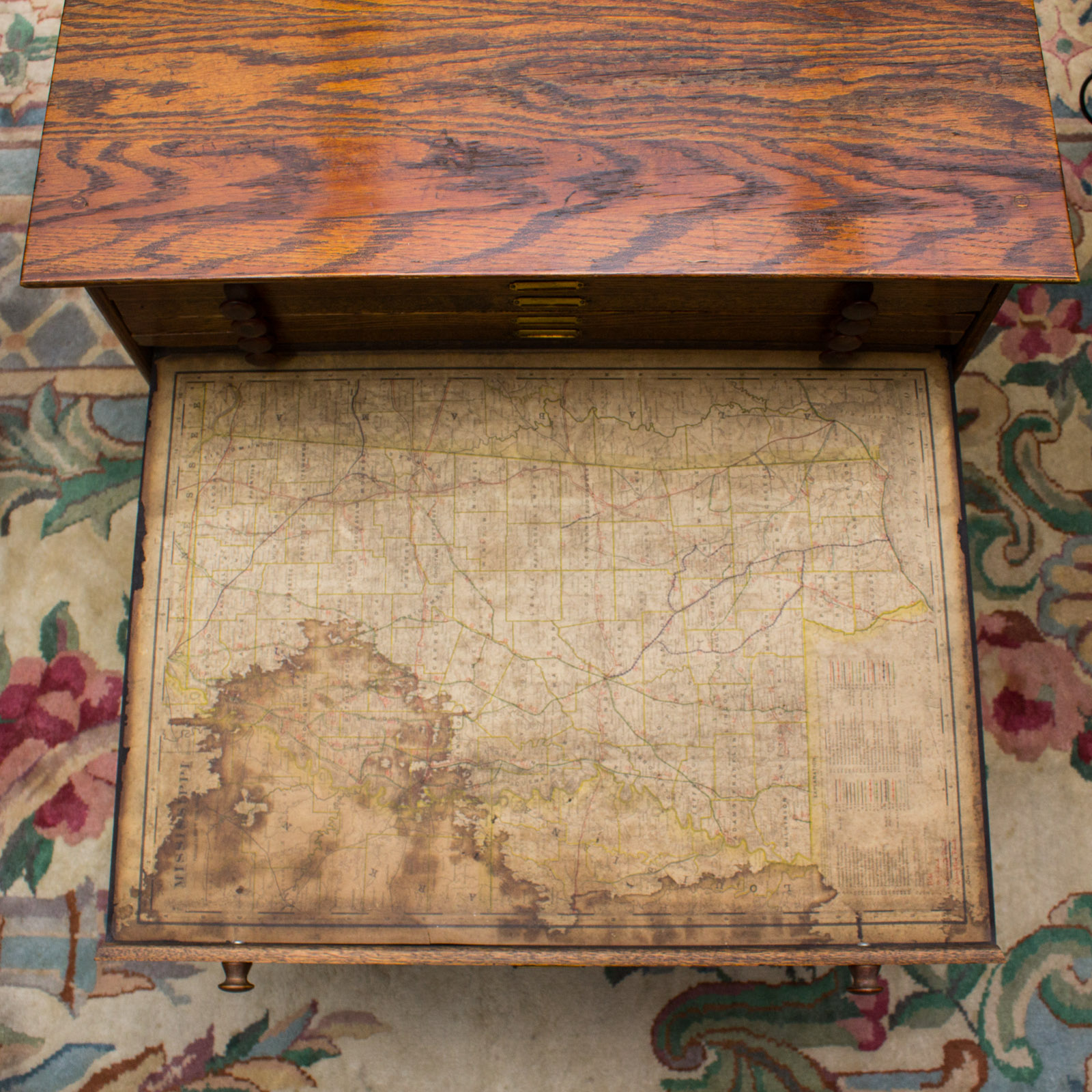 Vintage Oak Map Side Table