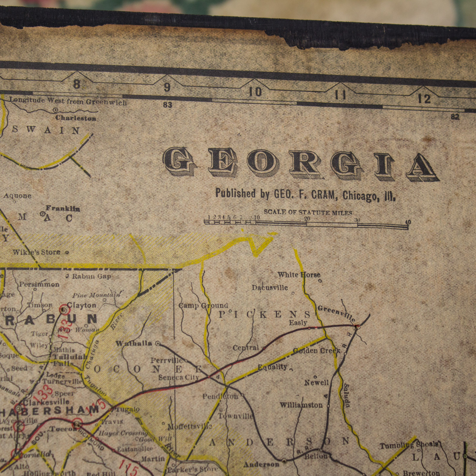 Vintage Oak Map Side Table