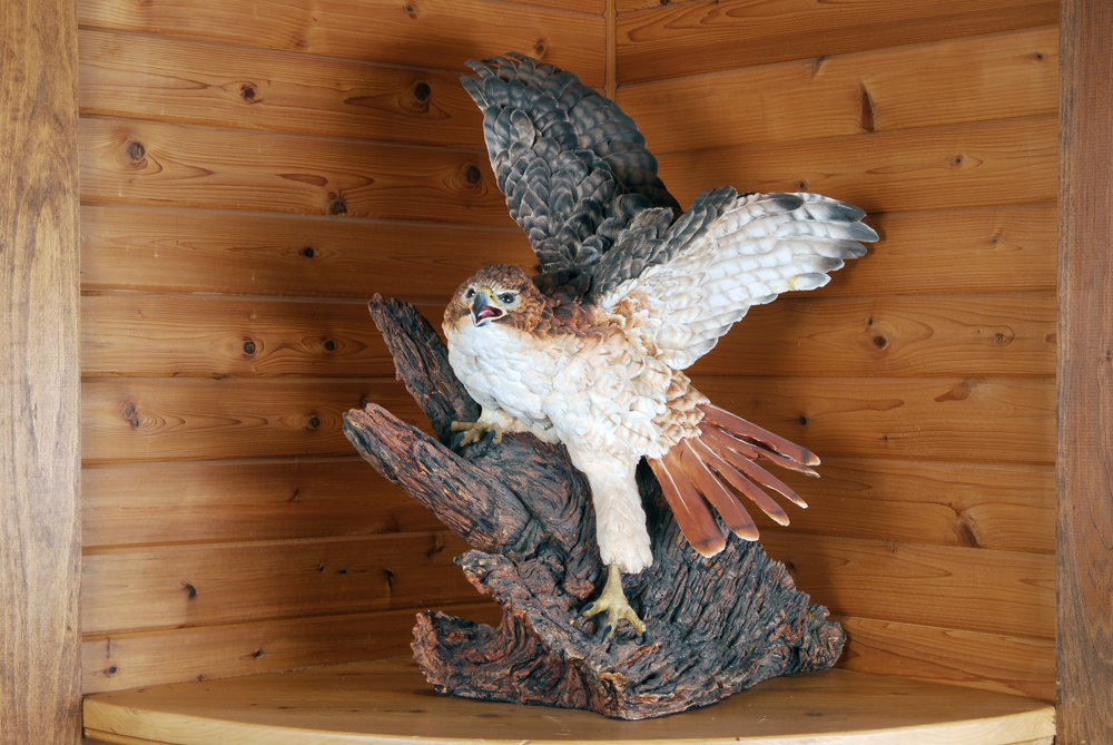 Paul Brunelle Fired Clay Red Tail Hawk Sculpture