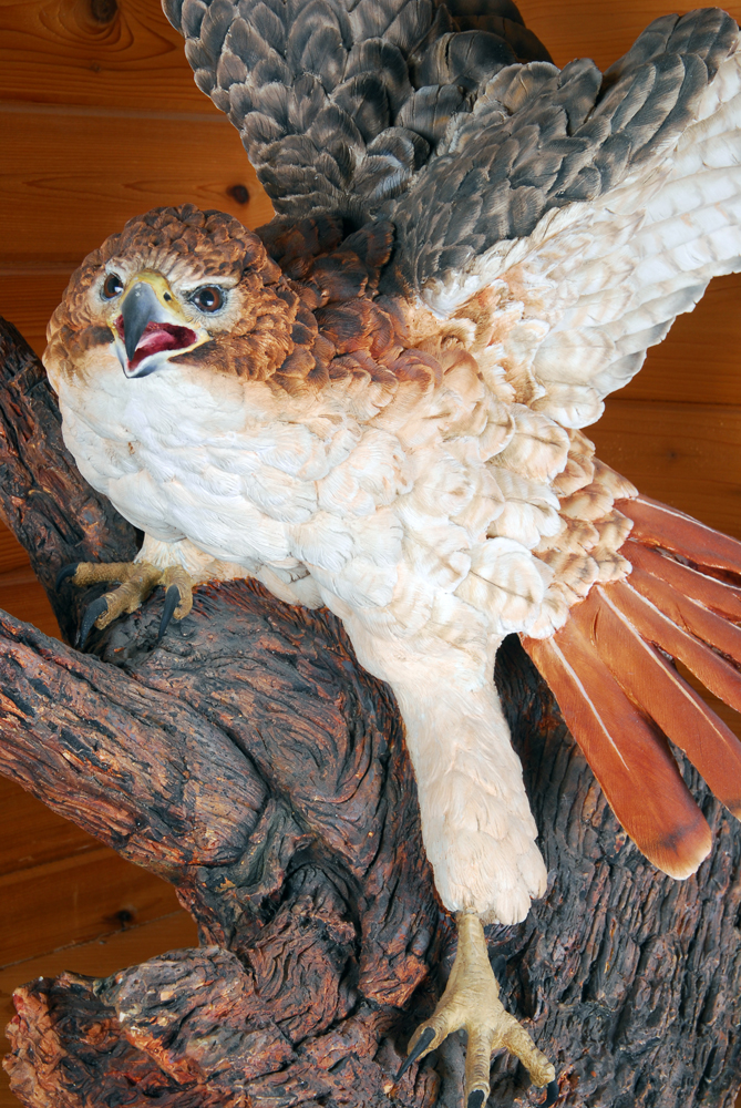 Paul Brunelle Fired Clay Red Tail Hawk Sculpture