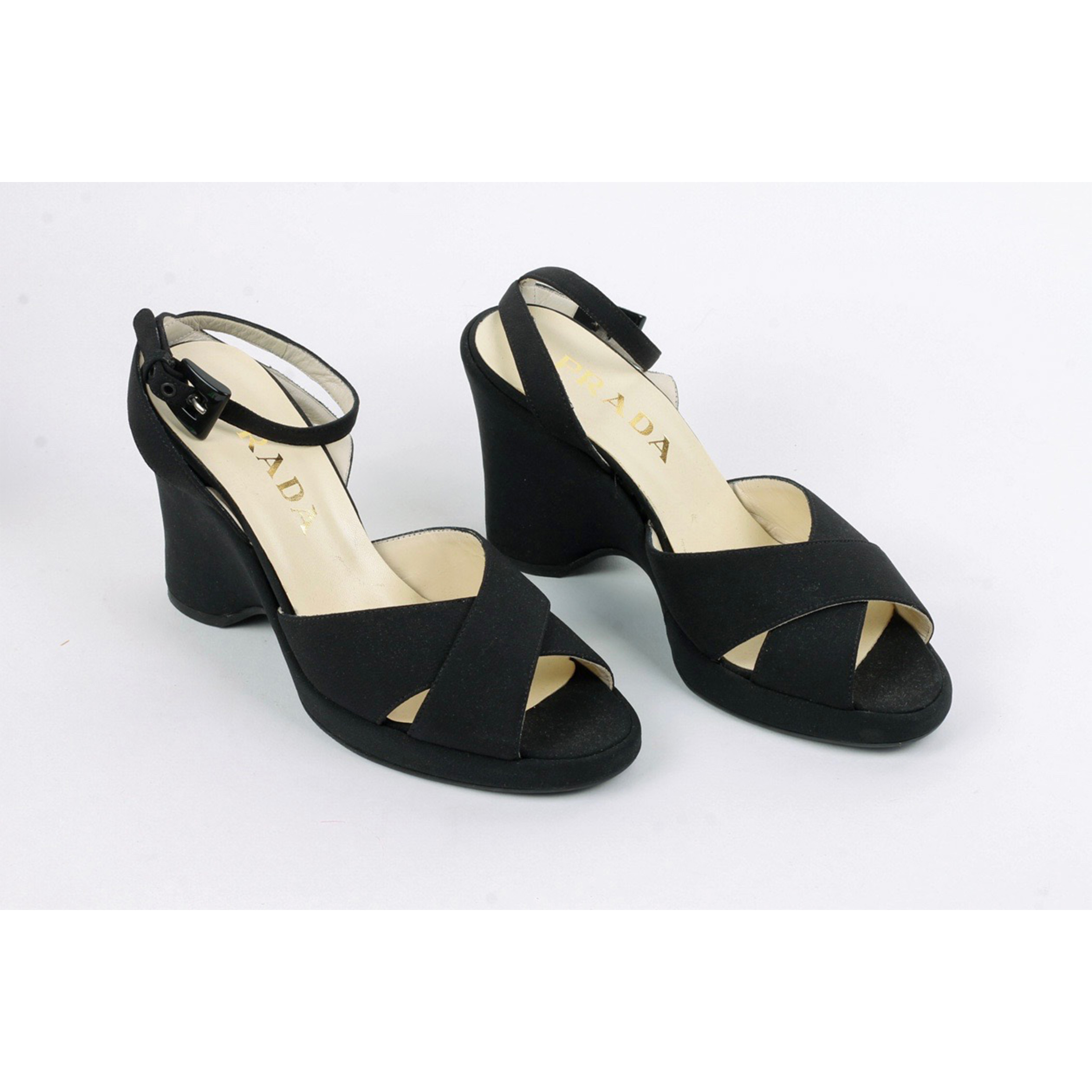 Prada Black Open Toe Platform Wedges