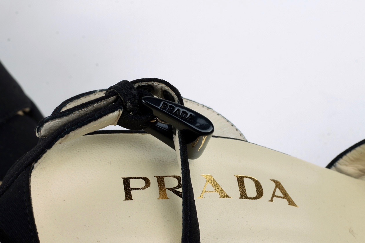 Prada Black Open Toe Platform Wedges